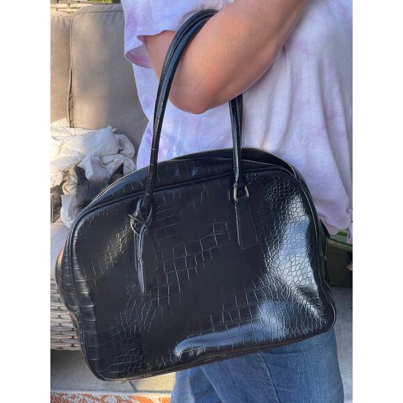 Nine West Black Faux Leather Satchel Handbag Purse 14x10x5 - Picture 3 of 15